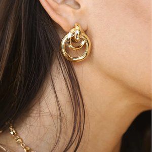 NEW~ Anthropologie Ettika Classic Vibes Multi Ring 18K Gold Plated Stud Earrings